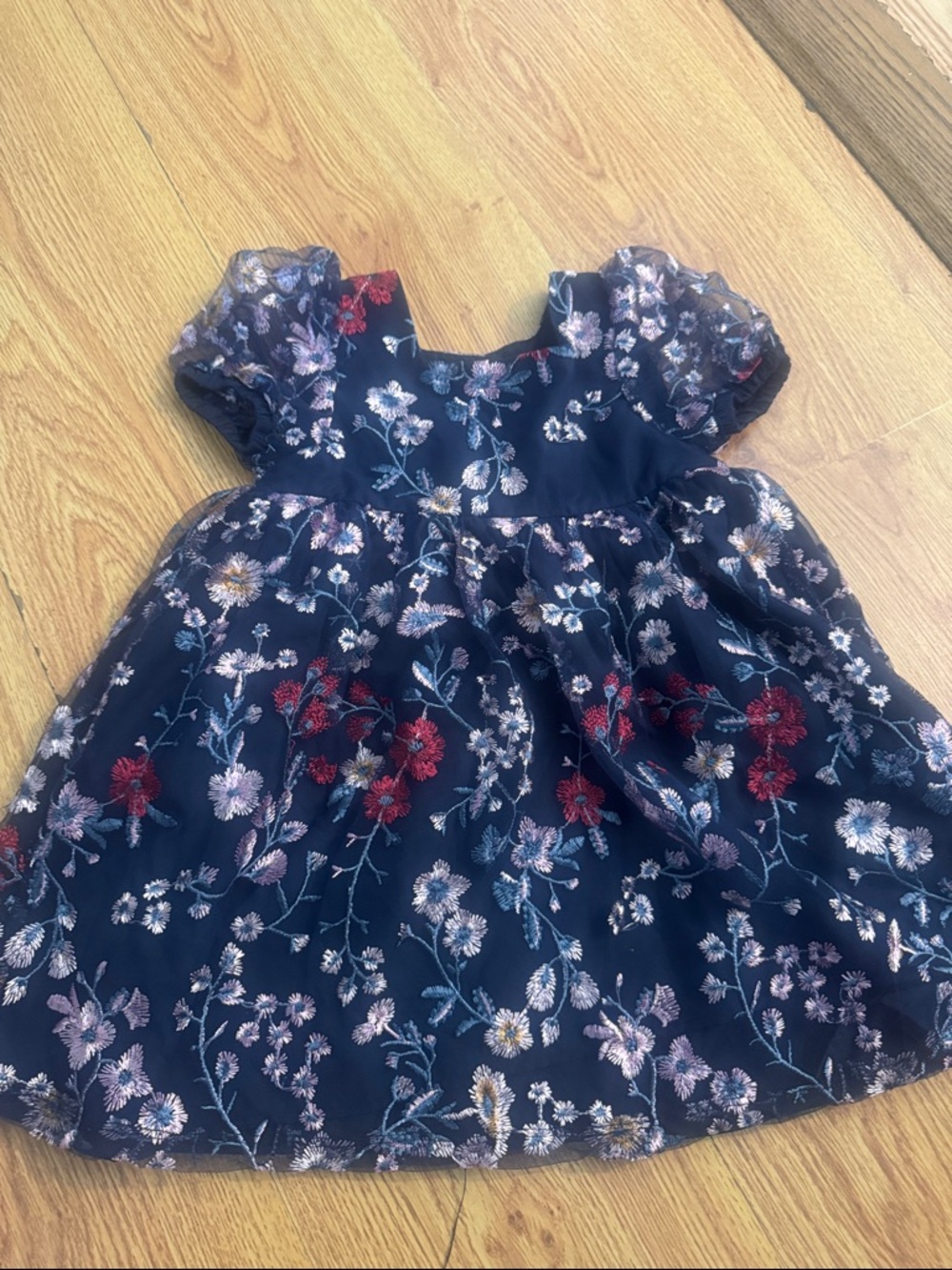 Pippa & Julie Navy Floral Embroidered Party Dress with Red Accents